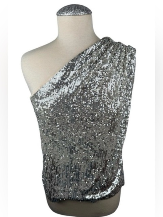 Generation Love Tops - NWT GENERATION LOVE Tina Silver Sequin One Shoulder Vegas Party Top Size S $198